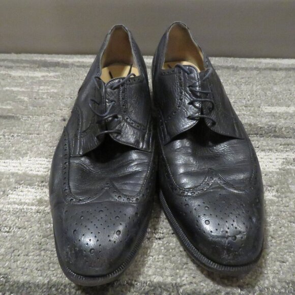 SALVATORE FERRAGAMO Black Leather Wingtip Brogue Oxford Shoes - Size US 9.5 D - Picture 5 of 16